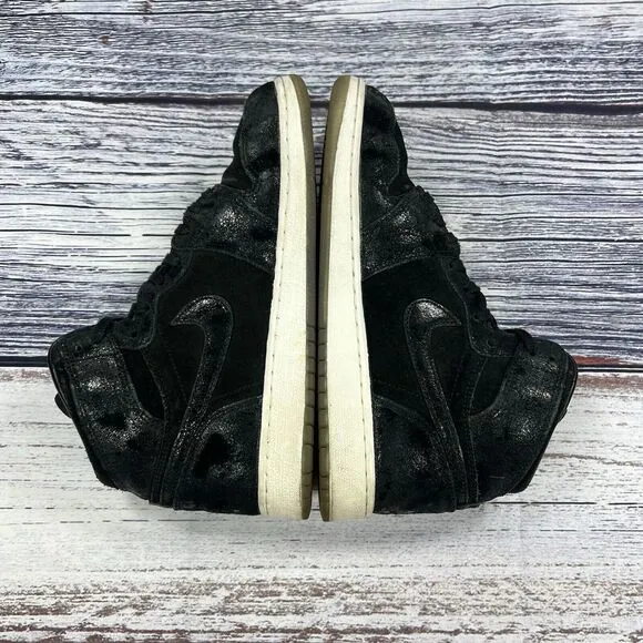 Nike Air Jordan 1 Retro High OG Heiress Black Suede Sneakers, Youth Size 5.5