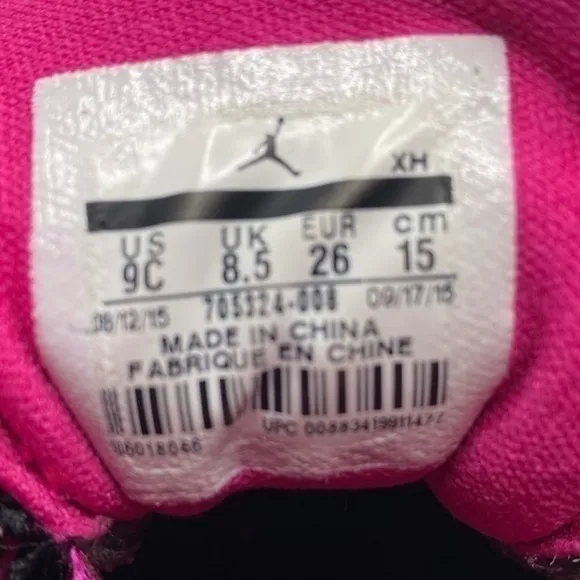 Nike Air Jordan 1 Retro High Top Black Vivid Pink Sneakers Size 9C