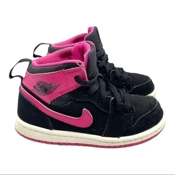 Nike Air Jordan 1 Retro High Top Black Vivid Pink Sneakers Size 9C