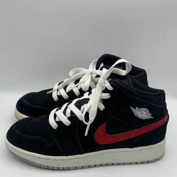 Nike Air Jordan 1 Retro Mid GS 'Black University Red'  Youth Sneakers 5Y