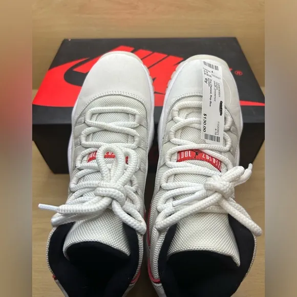 Nike Air Jordan 11 Retro GS Platinum Tint White Red Black 378038-016 Size 6Y