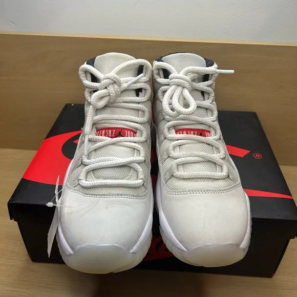 Nike Air Jordan 11 Retro GS Platinum Tint White Red Black 378038-016 Size 6Y