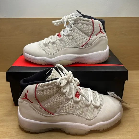 Nike Air Jordan 11 Retro GS Platinum Tint White Red Black 378038-016 Size 6Y