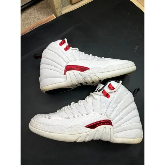 Nike Air Jordan 12 Retro White/Red Youth Sneakers Size 5.5Y