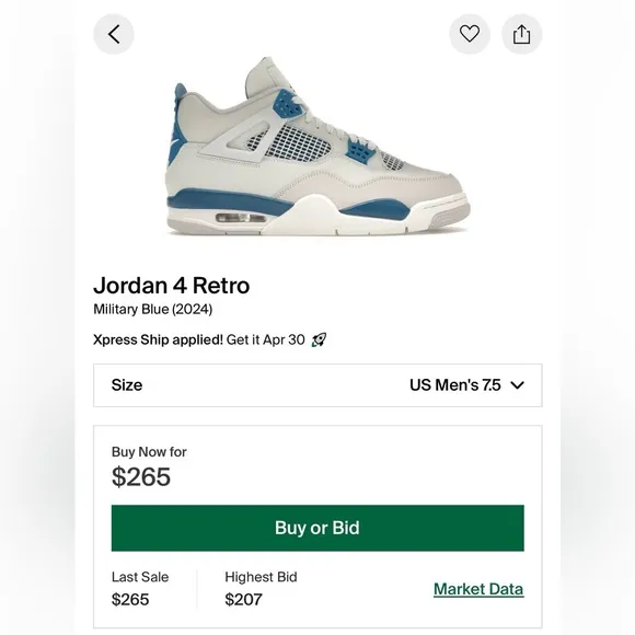 Nike Air Jordan 4 Retro White and Blue Sneakers