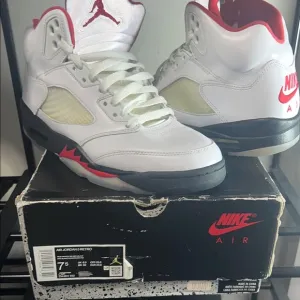 Nike Air Jordan 5 Retro White and Red Sneakers 7.5m 9w with box EUC