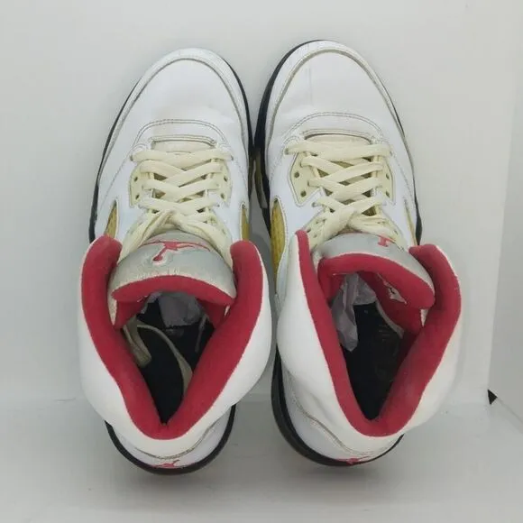 Nike Air Jordan 5 Retro Mens Pre-owned White/Gold/Red Sneakers - sz. 8