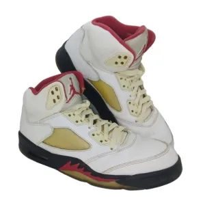 Nike Air Jordan 5 Retro Mens Pre-owned White/Gold/Red Sneakers - sz. 8