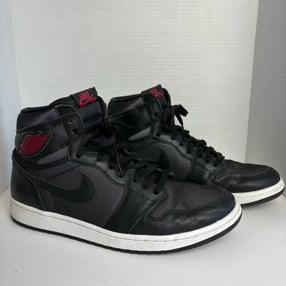 Nike Air Jordan‎ Retro High OG Black Satin Gym Read Sneakers Men Sz 12
