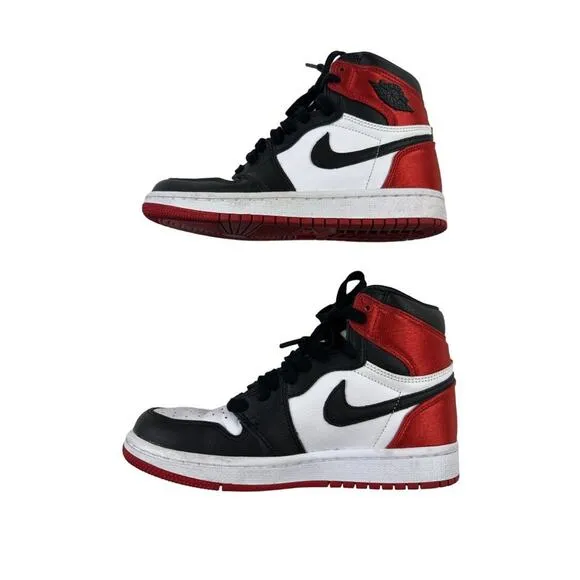Nike - Air Jordans 1 Retro High Satin Black Toe Sneakers in Red and Black