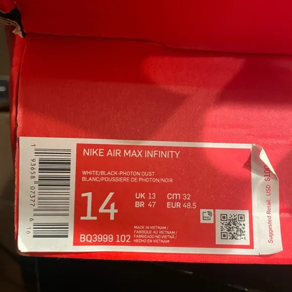 Nike air max infinity running shoes size 14