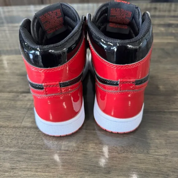 Nike Boys  Air Jordan 1 Retro High OG GS Patent Bred Red Black Sneakers Size 5 G