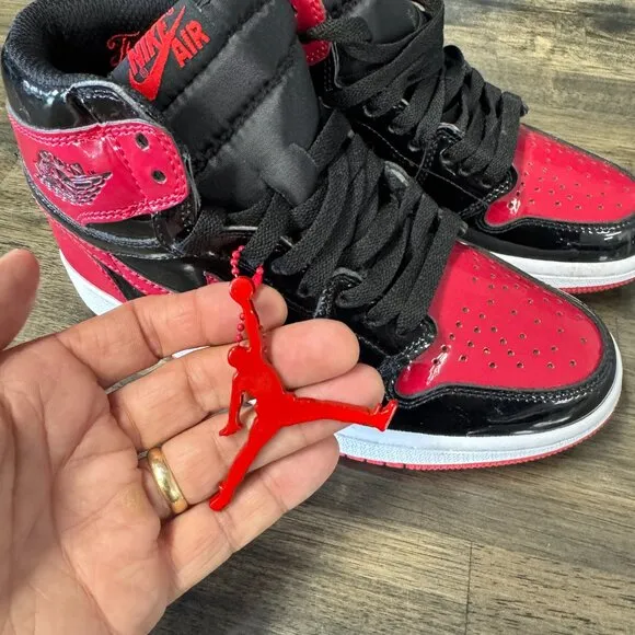 Nike Boys  Air Jordan 1 Retro High OG GS Patent Bred Red Black Sneakers Size 5 G