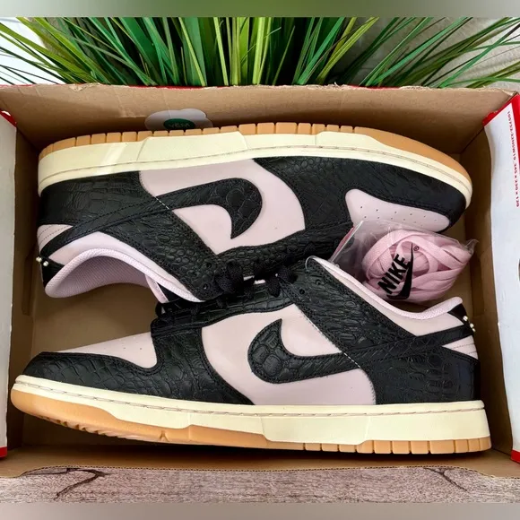 Nike Dunk Low Retro Pink Black Croc Sneakers