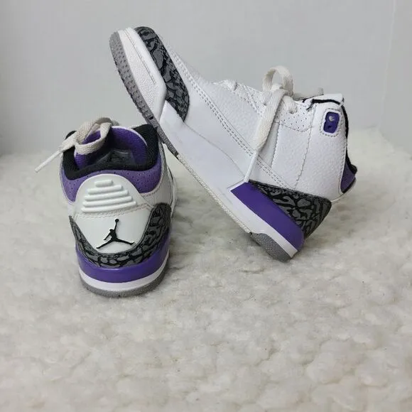 Nike JORDAN 3 Retro Size 10C Dark Iris PS Sneakers DM0966105 White Gray Purple