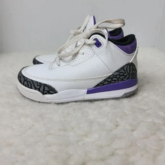 Nike JORDAN 3 Retro Size 10C Dark Iris PS Sneakers DM0966105 White Gray Purple