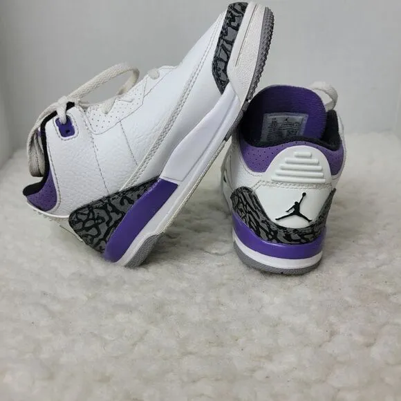 Nike JORDAN 3 Retro Size 10C Dark Iris PS Sneakers DM0966105 White Gray Purple