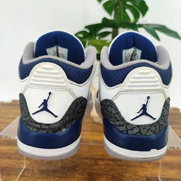 Nike Kid’s Air Jordan 3 Retro PS GS White Midnight Navy Sneakers Size 11C US