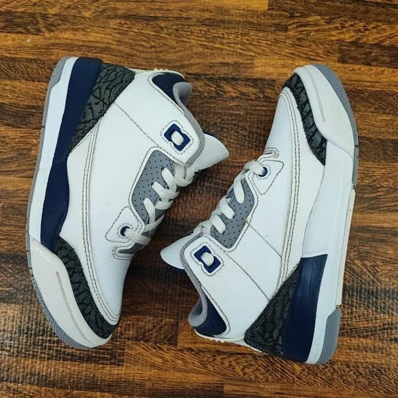 Nike Kid’s Air Jordan 3 Retro PS GS White Midnight Navy Sneakers Size 11C US