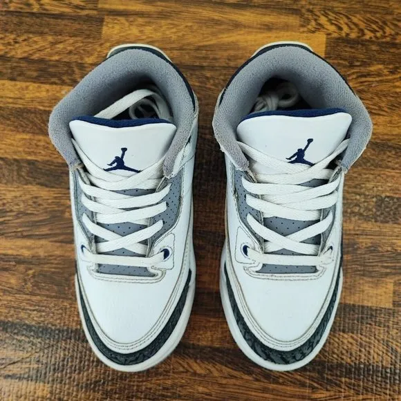 Nike Kid’s Air Jordan 3 Retro PS GS White Midnight Navy Sneakers Size 11C US