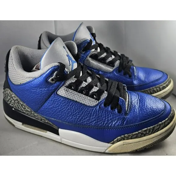 Nike Men's Air Jordan 3 Retro Royal Blue/Blue Cement Gray Sneakers Size 10