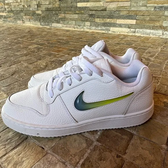 Nike White Sneakers with blue green  Swoosh