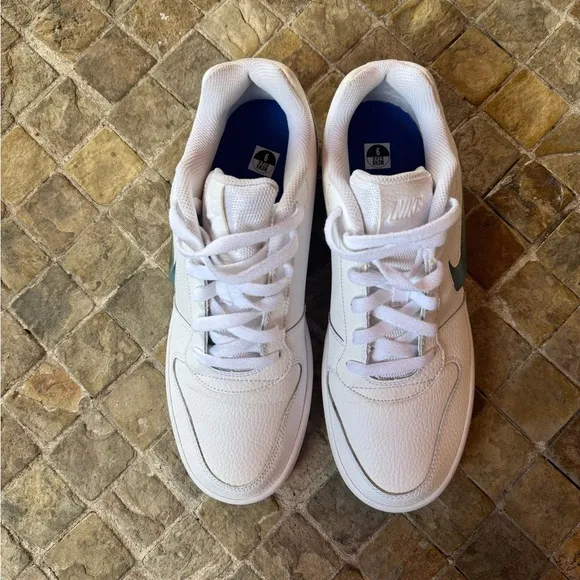 Nike White Sneakers with blue green  Swoosh