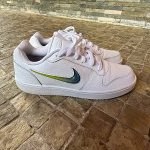 Nike White Sneakers with blue green  Swoosh