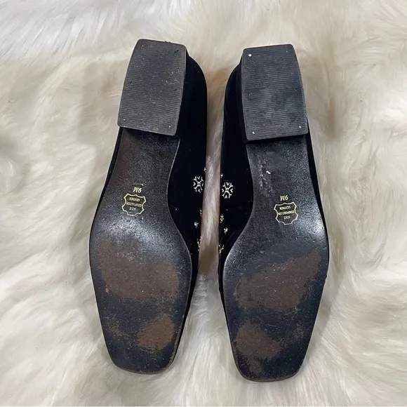 NINA Black Velvet Embroidered Flats