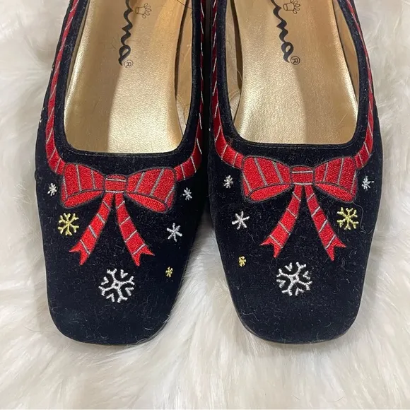 NINA Black Velvet Embroidered Flats