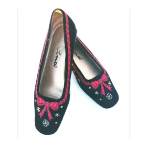 NINA Black Velvet Embroidered Flats