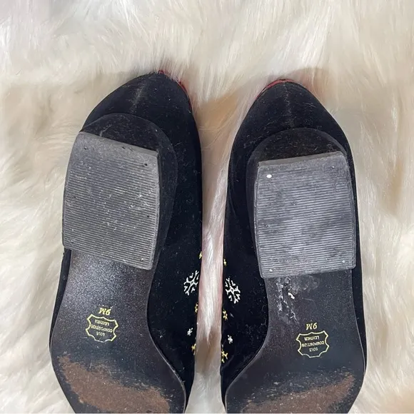 NINA Black Velvet Embroidered Flats