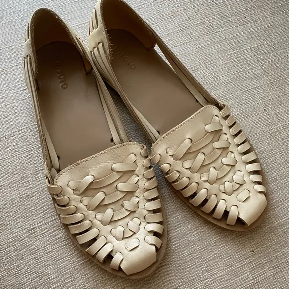 Nisolo Huarache handwoven fisherman leather sandals in bone size 7.5