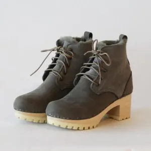 No.6 Lander Lace Up Shearling Clog Boot Nubuck Leather Olive Green Gray Size 39