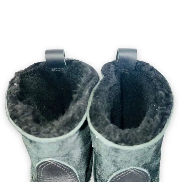No. 6 Pull-on Shearling Wood Clog Boots on Mid Heel Black Suede Women's 5-5.5