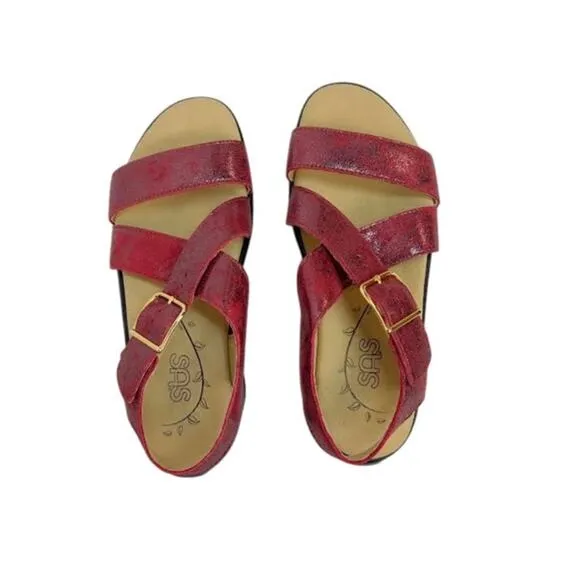 NWB! SAS Women's Laguna Flat Sandals, Cabernet, 5 M