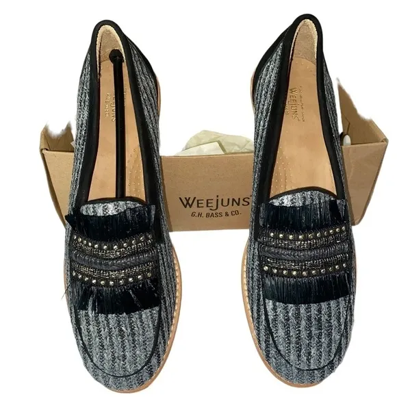 NWIB Weejuns Whitney 90s Raffia Preppy Tweed Loafers Size 8.5