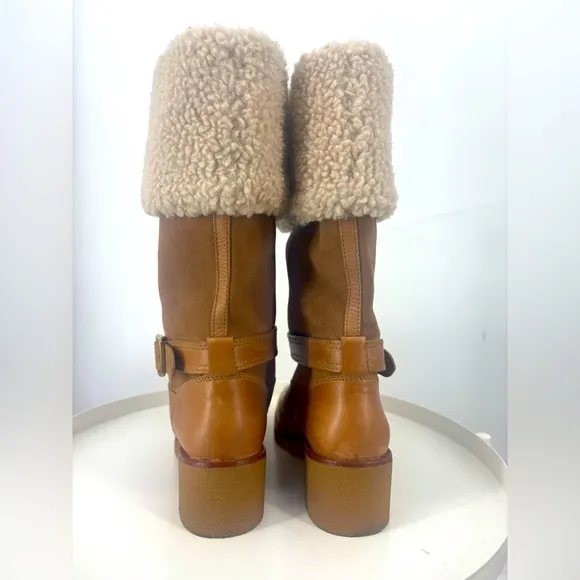 NWOB COACH Parka Shearling Leather Lug Sole Boots Tan 9.5 B