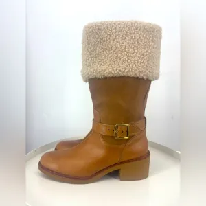 NWOB COACH Parka Shearling Leather Lug Sole Boots Tan 9.5 B