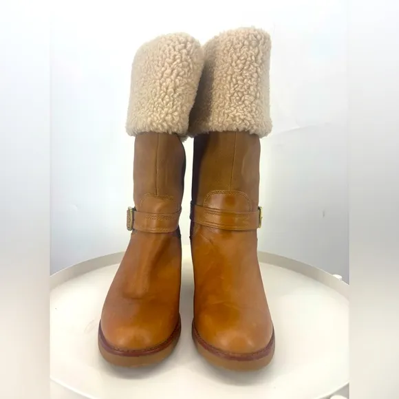 NWOB COACH Parka Shearling Leather Lug Sole Boots Tan 9.5 B