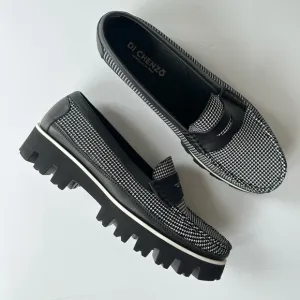 NWOB Di Chenzo Micro Houndstooth Black &amp; White Loafers 41 Made in Italy