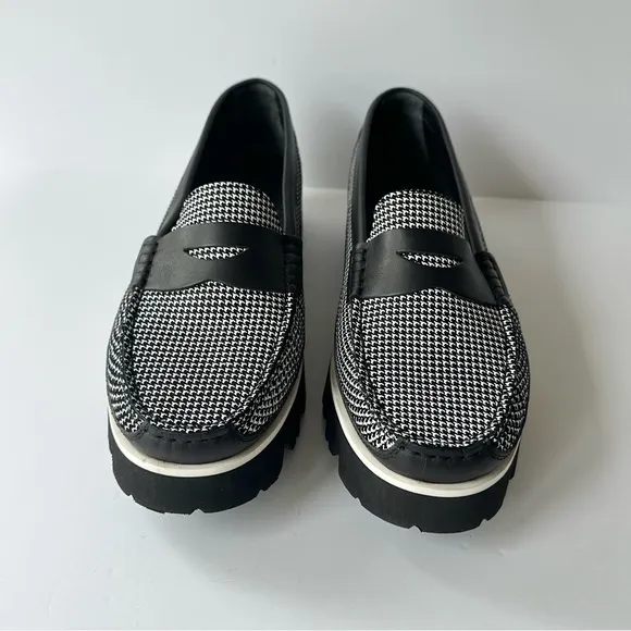 NWOB Di Chenzo Micro Houndstooth Black &amp; White Loafers 41 Made in Italy
