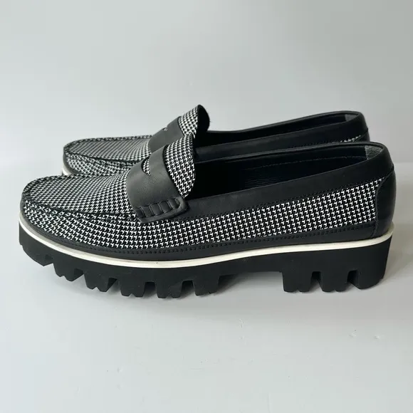 NWOB Di Chenzo Micro Houndstooth Black &amp; White Loafers 41 Made in Italy