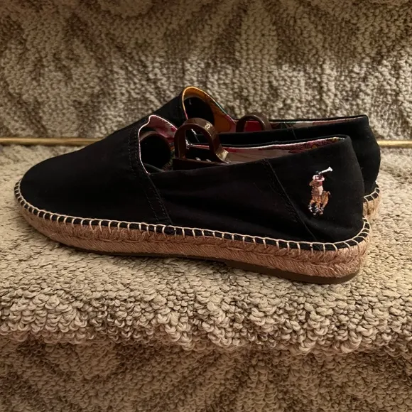 NWOB Men's Polo Ralph Lauren Cevio Slip Black Canvas &amp; Jute Espadrilles Size 7 D