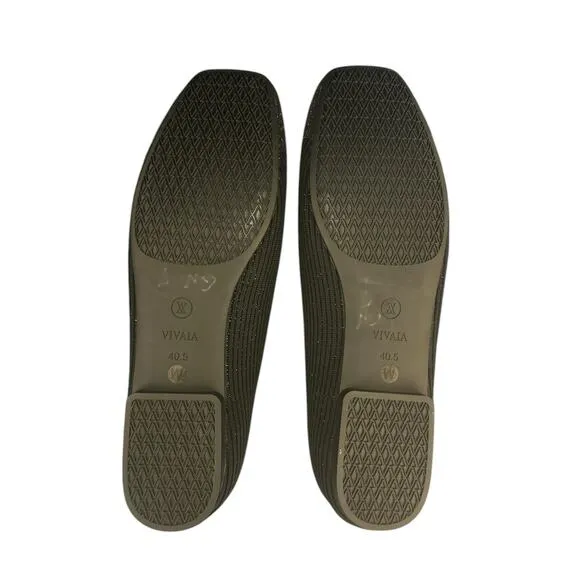 NWOB VIVAIA Square-Toe V-Cut Flats (Margot 2.0) in Black Sparkle 40.5 Wide