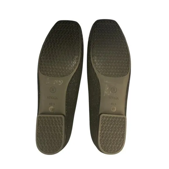 NWOB VIVAIA Square-Toe V-Cut Flats (Margot 2.0) in Black Sparkle 40.5 Wide