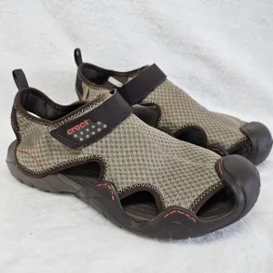 NWOT Crocs Swiftwater Water Shoes Deck Sandals Mesh Slip-On Men's Black Fishing