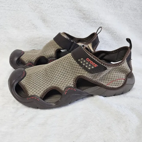 NWOT Crocs Swiftwater Water Shoes Deck Sandals Mesh Slip-On Men's Black Fishing