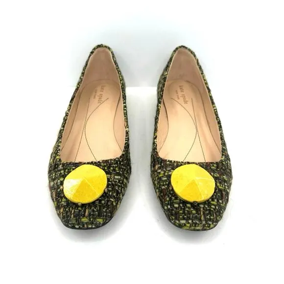 NWOT Kate Spade tweed coin women’s square toe flats shoes.