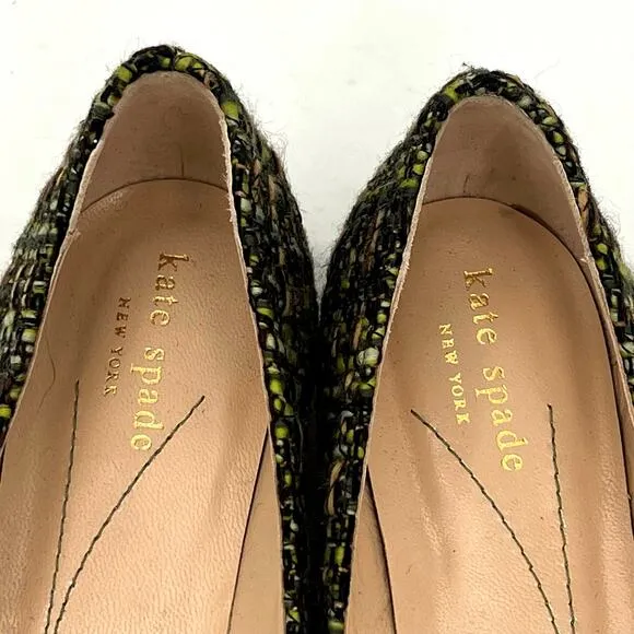 NWOT Kate Spade tweed coin women’s square toe flats shoes.